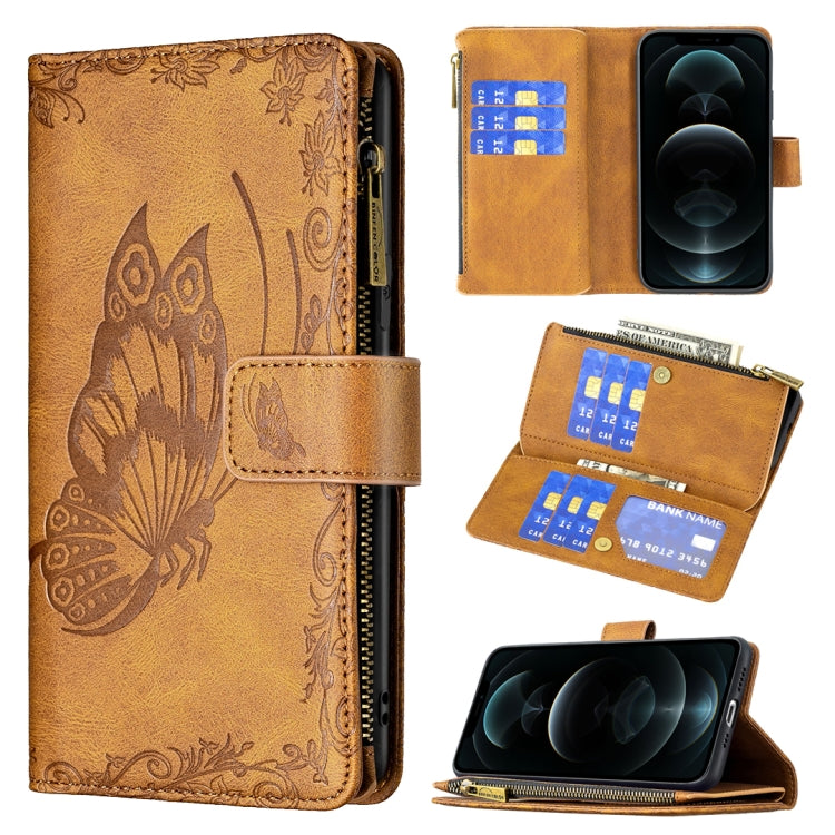 Flying Butterfly Embossing Pattern Zipper Horizontal Flip Leather Case with Holder & Card Slots & Wallet, For iPhone 12, For iPhone 12 Pro, For iPhone 12 Pro Max, For Nokia 1.4, For Nokia 3.4