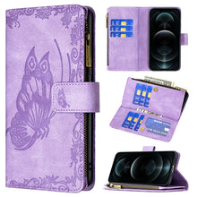 Load image into Gallery viewer, Flying Butterfly Embossing Pattern Zipper Horizontal Flip Leather Case with Holder &amp; Card Slots &amp; Wallet, For iPhone 12, For iPhone 12 Pro, For iPhone 12 Pro Max, For Nokia 1.4, For Nokia 3.4