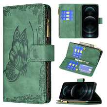 Load image into Gallery viewer, Flying Butterfly Embossing Pattern Zipper Horizontal Flip Leather Case with Holder &amp; Card Slots &amp; Wallet, For iPhone 12, For iPhone 12 Pro, For iPhone 12 Pro Max, For Nokia 1.4, For Nokia 3.4