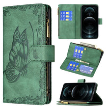 Load image into Gallery viewer, Flying Butterfly Embossing Pattern Zipper Horizontal Flip Leather Case with Holder &amp; Card Slots &amp; Wallet, For iPhone 12, For iPhone 12 Pro, For iPhone 12 Pro Max, For Nokia 1.4, For Nokia 3.4