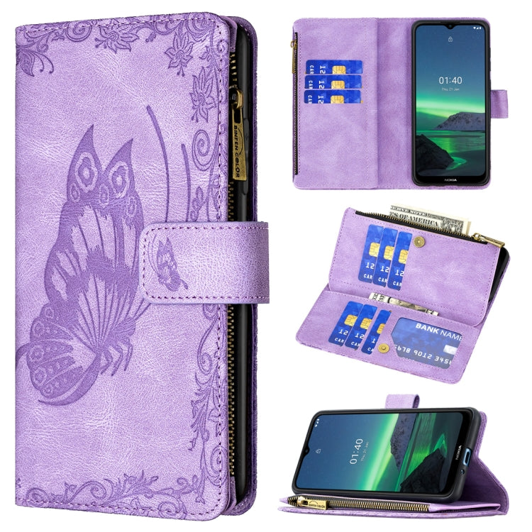 Flying Butterfly Embossing Pattern Zipper Horizontal Flip Leather Case with Holder & Card Slots & Wallet, For iPhone 12, For iPhone 12 Pro, For iPhone 12 Pro Max, For Nokia 1.4, For Nokia 3.4