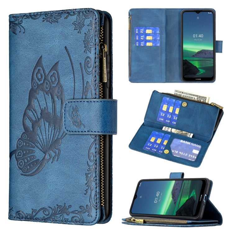 Flying Butterfly Embossing Pattern Zipper Horizontal Flip Leather Case with Holder & Card Slots & Wallet, For iPhone 12, For iPhone 12 Pro, For iPhone 12 Pro Max, For Nokia 1.4, For Nokia 3.4