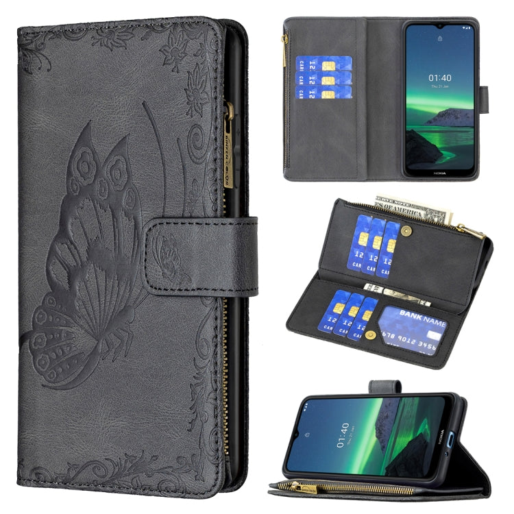 Flying Butterfly Embossing Pattern Zipper Horizontal Flip Leather Case with Holder & Card Slots & Wallet, For iPhone 12, For iPhone 12 Pro, For iPhone 12 Pro Max, For Nokia 1.4, For Nokia 3.4
