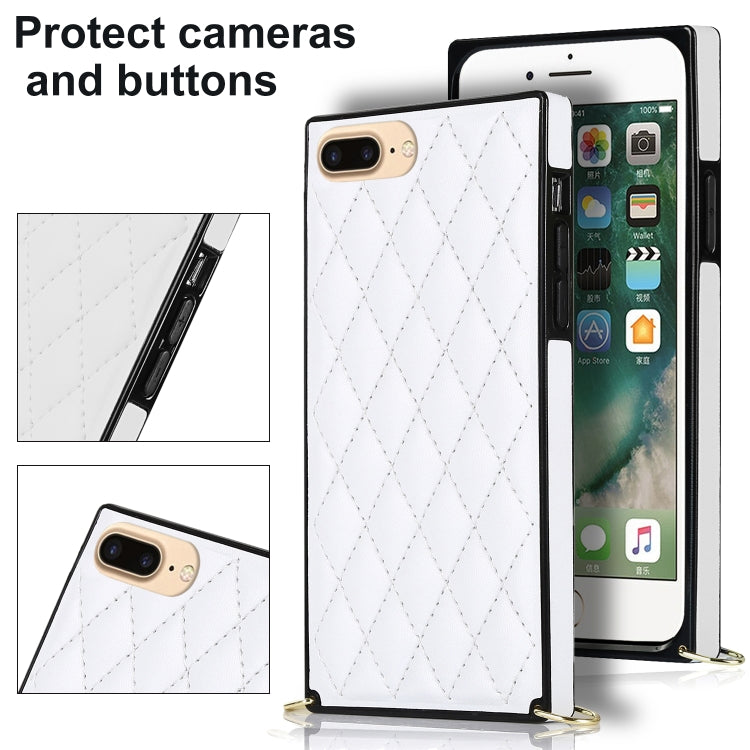 Elegant Rhombic Pattern Microfiber Leather +TPU Shockproof Case with Crossbody Strap Chain, For iPhone SE 2022 / SE 2020 / 8 / 7, For iPhone 8 Plus / 7 Plus, For iPhone X / XS, For iPhone XR, For iPhone XS Max, For iPhone 11, For iPhone 11 Pro         ...