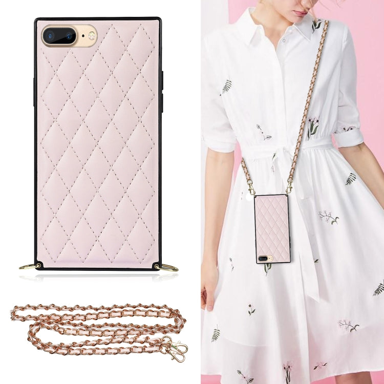 Elegant Rhombic Pattern Microfiber Leather +TPU Shockproof Case with Crossbody Strap Chain, For iPhone SE 2022 / SE 2020 / 8 / 7, For iPhone 8 Plus / 7 Plus, For iPhone X / XS, For iPhone XR, For iPhone XS Max, For iPhone 11, For iPhone 11 Pro         ...