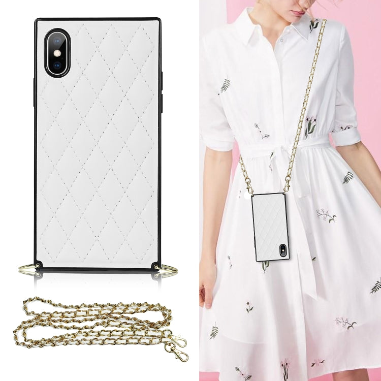 Elegant Rhombic Pattern Microfiber Leather +TPU Shockproof Case with Crossbody Strap Chain, For iPhone SE 2022 / SE 2020 / 8 / 7, For iPhone 8 Plus / 7 Plus, For iPhone X / XS, For iPhone XR, For iPhone XS Max, For iPhone 11, For iPhone 11 Pro         ...