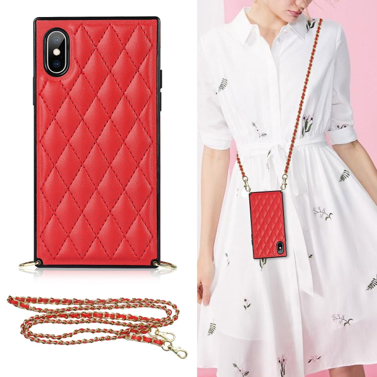 Elegant Rhombic Pattern Microfiber Leather +TPU Shockproof Case with Crossbody Strap Chain, For iPhone SE 2022 / SE 2020 / 8 / 7, For iPhone 8 Plus / 7 Plus, For iPhone X / XS, For iPhone XR, For iPhone XS Max, For iPhone 11, For iPhone 11 Pro         ...