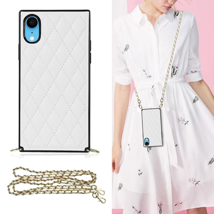 Elegant Rhombic Pattern Microfiber Leather +TPU Shockproof Case with Crossbody Strap Chain, For iPhone SE 2022 / SE 2020 / 8 / 7, For iPhone 8 Plus / 7 Plus, For iPhone X / XS, For iPhone XR, For iPhone XS Max, For iPhone 11, For iPhone 11 Pro         ...