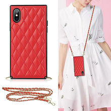 Load image into Gallery viewer, Elegant Rhombic Pattern Microfiber Leather +TPU Shockproof Case with Crossbody Strap Chain, For iPhone SE 2022 / SE 2020 / 8 / 7, For iPhone 8 Plus / 7 Plus, For iPhone X / XS, For iPhone XR, For iPhone XS Max, For iPhone 11, For iPhone 11 Pro         ...