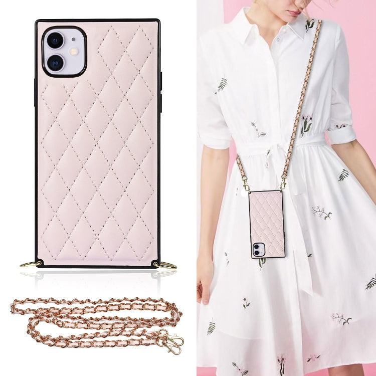 Elegant Rhombic Pattern Microfiber Leather +TPU Shockproof Case with Crossbody Strap Chain, For iPhone SE 2022 / SE 2020 / 8 / 7, For iPhone 8 Plus / 7 Plus, For iPhone X / XS, For iPhone XR, For iPhone XS Max, For iPhone 11, For iPhone 11 Pro         ...