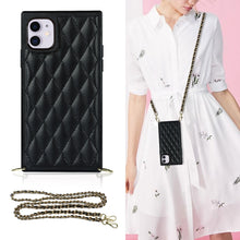 Load image into Gallery viewer, Elegant Rhombic Pattern Microfiber Leather +TPU Shockproof Case with Crossbody Strap Chain, For iPhone SE 2022 / SE 2020 / 8 / 7, For iPhone 8 Plus / 7 Plus, For iPhone X / XS, For iPhone XR, For iPhone XS Max, For iPhone 11, For iPhone 11 Pro         ...