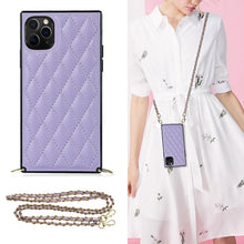 Load image into Gallery viewer, Elegant Rhombic Pattern Microfiber Leather +TPU Shockproof Case with Crossbody Strap Chain, For iPhone SE 2022 / SE 2020 / 8 / 7, For iPhone 8 Plus / 7 Plus, For iPhone X / XS, For iPhone XR, For iPhone XS Max, For iPhone 11, For iPhone 11 Pro         ...