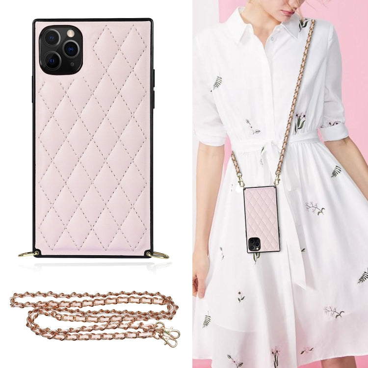Elegant Rhombic Pattern Microfiber Leather +TPU Shockproof Case with Crossbody Strap Chain, For iPhone SE 2022 / SE 2020 / 8 / 7, For iPhone 8 Plus / 7 Plus, For iPhone X / XS, For iPhone XR, For iPhone XS Max, For iPhone 11, For iPhone 11 Pro         ...