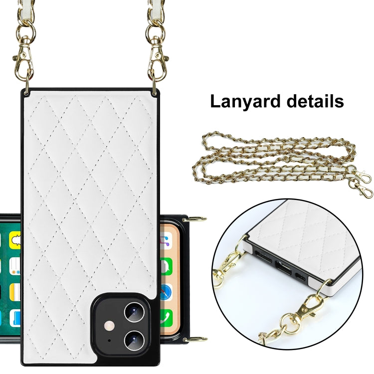 Elegant Rhombic Pattern Microfiber Leather +TPU Shockproof Case with Crossbody Strap Chain, For iPhone 12 mini, For iPhone 12 / 12 Pro, For iPhone 12 Pro Max