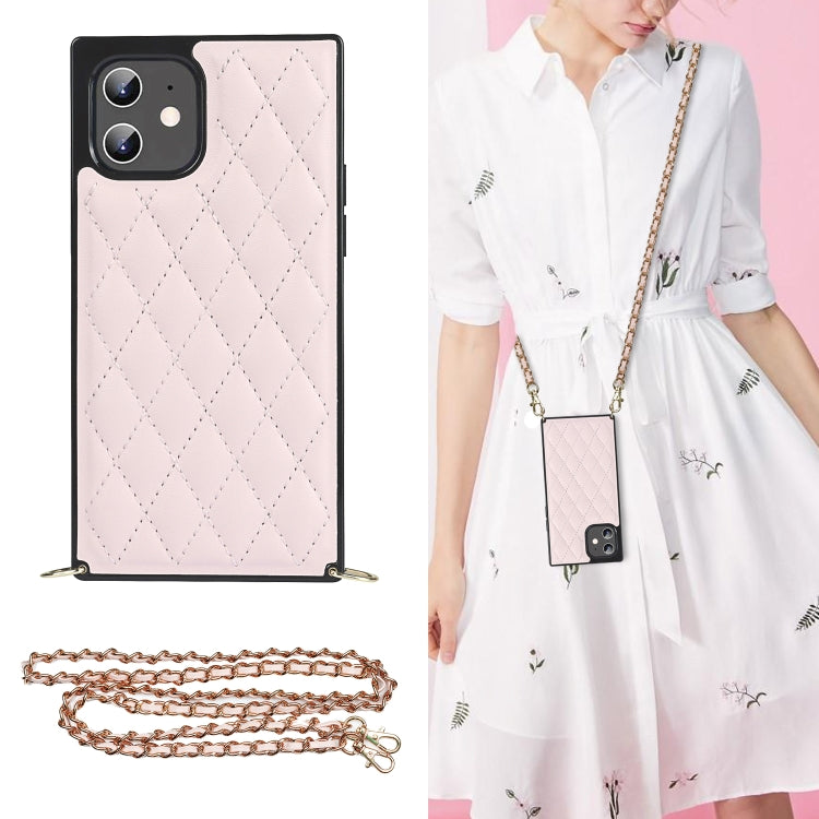 Elegant Rhombic Pattern Microfiber Leather +TPU Shockproof Case with Crossbody Strap Chain, For iPhone 12 mini, For iPhone 12 / 12 Pro, For iPhone 12 Pro Max
