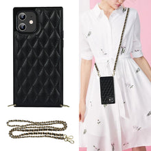 Load image into Gallery viewer, Elegant Rhombic Pattern Microfiber Leather +TPU Shockproof Case with Crossbody Strap Chain, For iPhone 12 mini, For iPhone 12 / 12 Pro, For iPhone 12 Pro Max