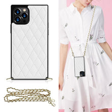 Load image into Gallery viewer, Elegant Rhombic Pattern Microfiber Leather +TPU Shockproof Case with Crossbody Strap Chain, For iPhone 12 mini, For iPhone 12 / 12 Pro, For iPhone 12 Pro Max
