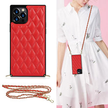 Load image into Gallery viewer, Elegant Rhombic Pattern Microfiber Leather +TPU Shockproof Case with Crossbody Strap Chain, For iPhone 12 mini, For iPhone 12 / 12 Pro, For iPhone 12 Pro Max