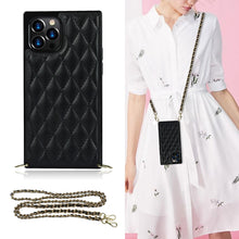 Load image into Gallery viewer, Elegant Rhombic Pattern Microfiber Leather +TPU Shockproof Case with Crossbody Strap Chain, For iPhone 12 mini, For iPhone 12 / 12 Pro, For iPhone 12 Pro Max