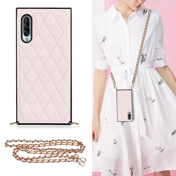 Elegant Rhombic Pattern Microfiber Leather +TPU Shockproof Case with Crossbody Strap Chain, For Samsung Galaxy A90 5G, For Samsung Galaxy Note10+, For Samsung Galaxy Note20 Ultra, For Samsung Galaxy S9+, For Samsung Galaxy S10, For Samsung Galaxy S10+ ...