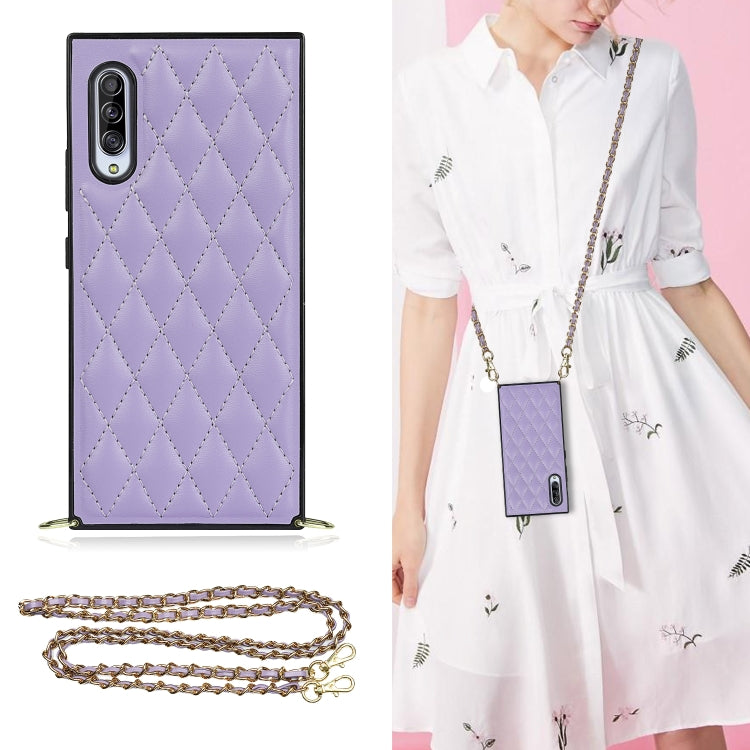 Elegant Rhombic Pattern Microfiber Leather +TPU Shockproof Case with Crossbody Strap Chain, For Samsung Galaxy A90 5G, For Samsung Galaxy Note10+, For Samsung Galaxy Note20 Ultra, For Samsung Galaxy S9+, For Samsung Galaxy S10, For Samsung Galaxy S10+ ...