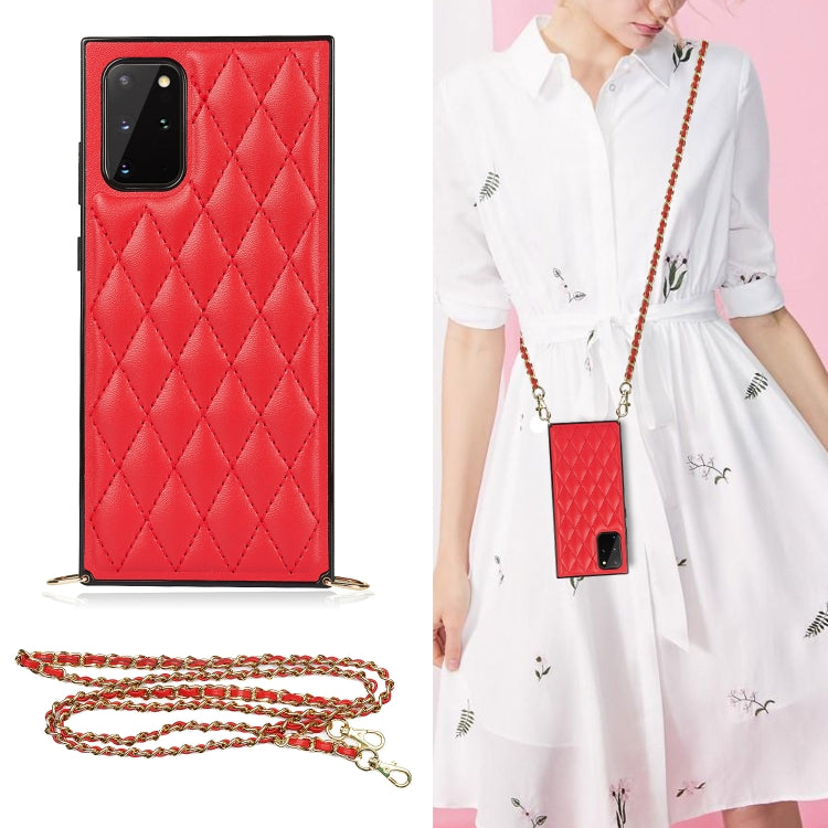 Elegant Rhombic Pattern Microfiber Leather +TPU Shockproof Case with Crossbody Strap Chain, For Samsung Galaxy S20, For Samsung Galaxy S20+, For Samsung Galaxy S21 5G, For Samsung Galaxy S21+ 5G