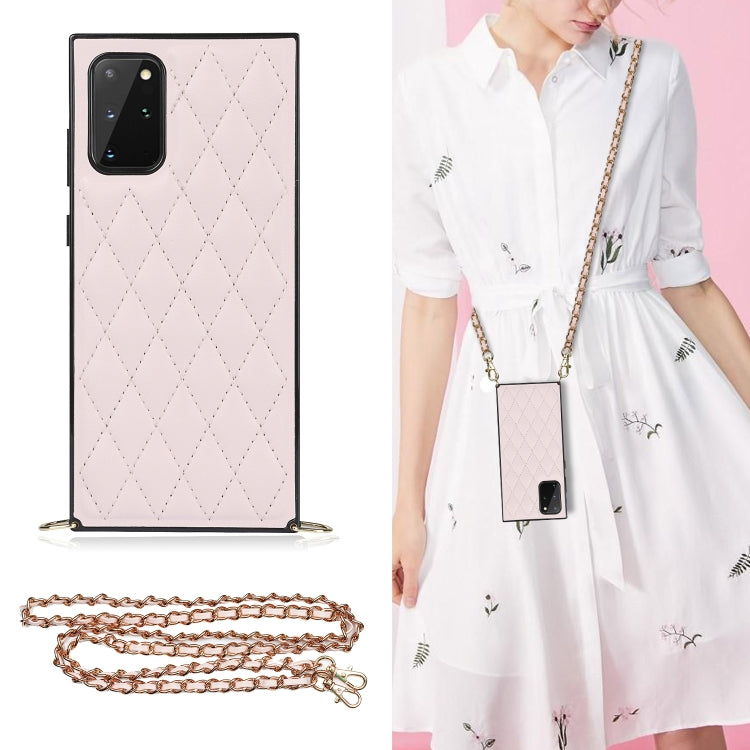 Elegant Rhombic Pattern Microfiber Leather +TPU Shockproof Case with Crossbody Strap Chain, For Samsung Galaxy S20, For Samsung Galaxy S20+, For Samsung Galaxy S21 5G, For Samsung Galaxy S21+ 5G