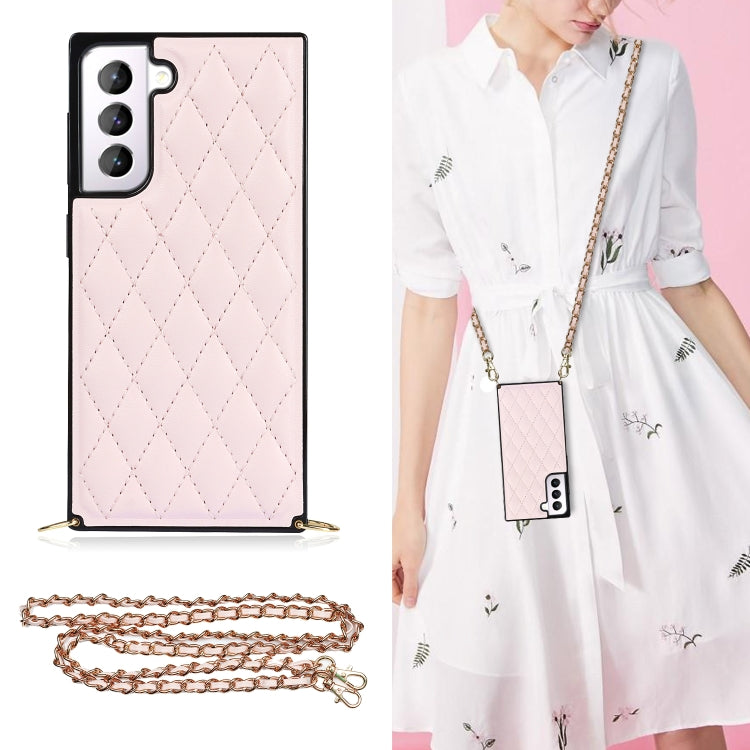 Elegant Rhombic Pattern Microfiber Leather +TPU Shockproof Case with Crossbody Strap Chain, For Samsung Galaxy S20, For Samsung Galaxy S20+, For Samsung Galaxy S21 5G, For Samsung Galaxy S21+ 5G