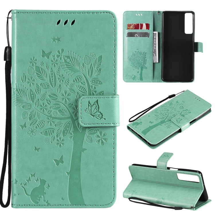 Tree & Cat Pattern Pressed Printing Horizontal Flip PU Leather Case with Holder & Card Slots & Wallet & Lanyard, For LG Stylo 7 5G / 4G, For OPPO F19 / A74 4G, For OPPO A93 5G / A74 5G, For OPPO A94 4G / F19 Pro / Reno 5F