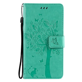 Tree & Cat Pattern Pressed Printing Horizontal Flip PU Leather Case with Holder & Card Slots & Wallet & Lanyard, For LG Stylo 7 5G / 4G, For OPPO F19 / A74 4G, For OPPO A93 5G / A74 5G, For OPPO A94 4G / F19 Pro / Reno 5F