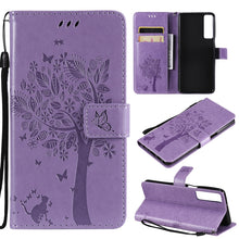 Load image into Gallery viewer, Tree &amp; Cat Pattern Pressed Printing Horizontal Flip PU Leather Case with Holder &amp; Card Slots &amp; Wallet &amp; Lanyard, For LG Stylo 7 5G / 4G, For OPPO F19 / A74 4G, For OPPO A93 5G / A74 5G, For OPPO A94 4G / F19 Pro / Reno 5F