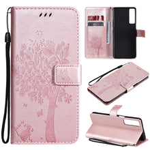 Load image into Gallery viewer, Tree &amp; Cat Pattern Pressed Printing Horizontal Flip PU Leather Case with Holder &amp; Card Slots &amp; Wallet &amp; Lanyard, For LG Stylo 7 5G / 4G, For OPPO F19 / A74 4G, For OPPO A93 5G / A74 5G, For OPPO A94 4G / F19 Pro / Reno 5F