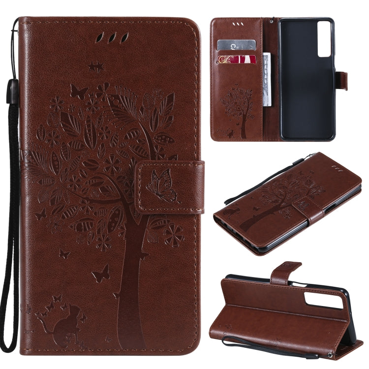 Tree & Cat Pattern Pressed Printing Horizontal Flip PU Leather Case with Holder & Card Slots & Wallet & Lanyard, For LG Stylo 7 5G / 4G, For OPPO F19 / A74 4G, For OPPO A93 5G / A74 5G, For OPPO A94 4G / F19 Pro / Reno 5F