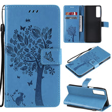 Load image into Gallery viewer, Tree &amp; Cat Pattern Pressed Printing Horizontal Flip PU Leather Case with Holder &amp; Card Slots &amp; Wallet &amp; Lanyard, For LG Stylo 7 5G / 4G, For OPPO F19 / A74 4G, For OPPO A93 5G / A74 5G, For OPPO A94 4G / F19 Pro / Reno 5F