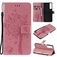 Load image into Gallery viewer, Tree &amp; Cat Pattern Pressed Printing Horizontal Flip PU Leather Case with Holder &amp; Card Slots &amp; Wallet &amp; Lanyard, For LG Stylo 7 5G / 4G, For OPPO F19 / A74 4G, For OPPO A93 5G / A74 5G, For OPPO A94 4G / F19 Pro / Reno 5F
