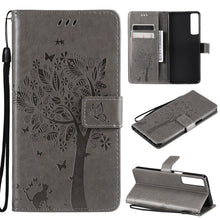 Load image into Gallery viewer, Tree &amp; Cat Pattern Pressed Printing Horizontal Flip PU Leather Case with Holder &amp; Card Slots &amp; Wallet &amp; Lanyard, For LG Stylo 7 5G / 4G, For OPPO F19 / A74 4G, For OPPO A93 5G / A74 5G, For OPPO A94 4G / F19 Pro / Reno 5F