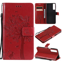Load image into Gallery viewer, Tree &amp; Cat Pattern Pressed Printing Horizontal Flip PU Leather Case with Holder &amp; Card Slots &amp; Wallet &amp; Lanyard, For LG Stylo 7 5G / 4G, For OPPO F19 / A74 4G, For OPPO A93 5G / A74 5G, For OPPO A94 4G / F19 Pro / Reno 5F