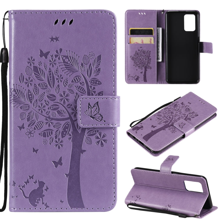 Tree & Cat Pattern Pressed Printing Horizontal Flip PU Leather Case with Holder & Card Slots & Wallet & Lanyard, For LG Stylo 7 5G / 4G, For OPPO F19 / A74 4G, For OPPO A93 5G / A74 5G, For OPPO A94 4G / F19 Pro / Reno 5F
