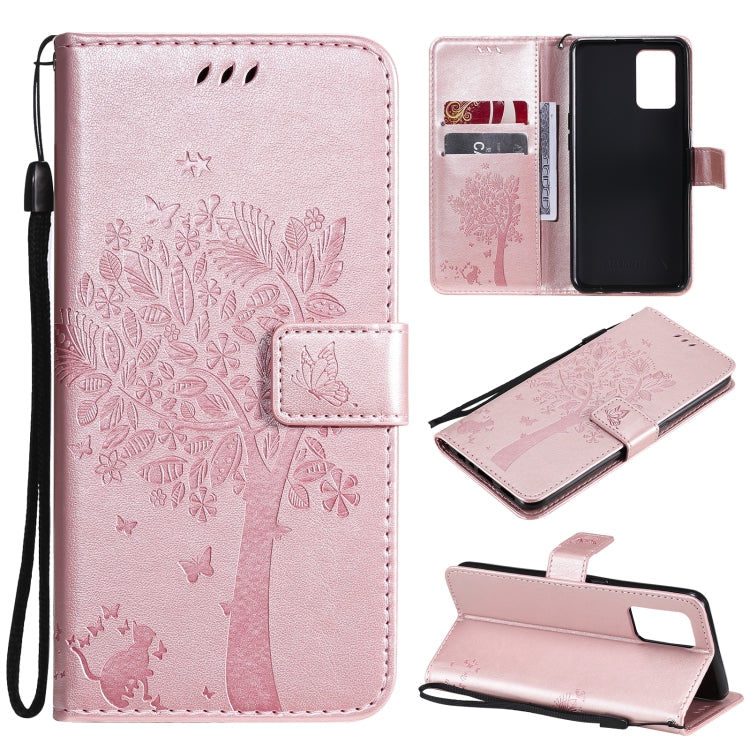 Tree & Cat Pattern Pressed Printing Horizontal Flip PU Leather Case with Holder & Card Slots & Wallet & Lanyard, For LG Stylo 7 5G / 4G, For OPPO F19 / A74 4G, For OPPO A93 5G / A74 5G, For OPPO A94 4G / F19 Pro / Reno 5F