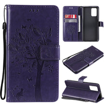 Load image into Gallery viewer, Tree &amp; Cat Pattern Pressed Printing Horizontal Flip PU Leather Case with Holder &amp; Card Slots &amp; Wallet &amp; Lanyard, For LG Stylo 7 5G / 4G, For OPPO F19 / A74 4G, For OPPO A93 5G / A74 5G, For OPPO A94 4G / F19 Pro / Reno 5F