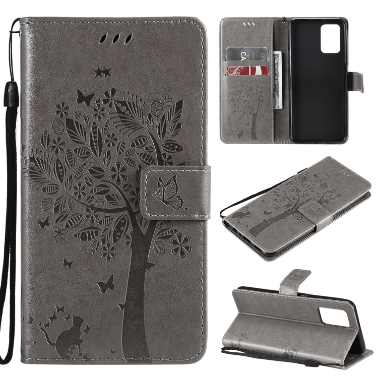 Tree & Cat Pattern Pressed Printing Horizontal Flip PU Leather Case with Holder & Card Slots & Wallet & Lanyard, For LG Stylo 7 5G / 4G, For OPPO F19 / A74 4G, For OPPO A93 5G / A74 5G, For OPPO A94 4G / F19 Pro / Reno 5F