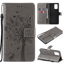 Load image into Gallery viewer, Tree &amp; Cat Pattern Pressed Printing Horizontal Flip PU Leather Case with Holder &amp; Card Slots &amp; Wallet &amp; Lanyard, For LG Stylo 7 5G / 4G, For OPPO F19 / A74 4G, For OPPO A93 5G / A74 5G, For OPPO A94 4G / F19 Pro / Reno 5F