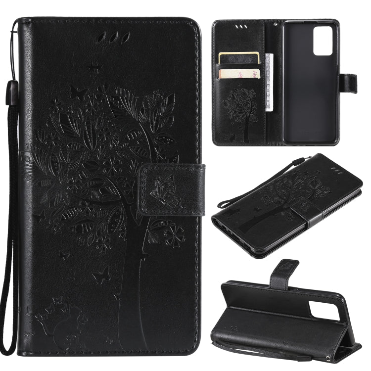 Tree & Cat Pattern Pressed Printing Horizontal Flip PU Leather Case with Holder & Card Slots & Wallet & Lanyard, For LG Stylo 7 5G / 4G, For OPPO F19 / A74 4G, For OPPO A93 5G / A74 5G, For OPPO A94 4G / F19 Pro / Reno 5F