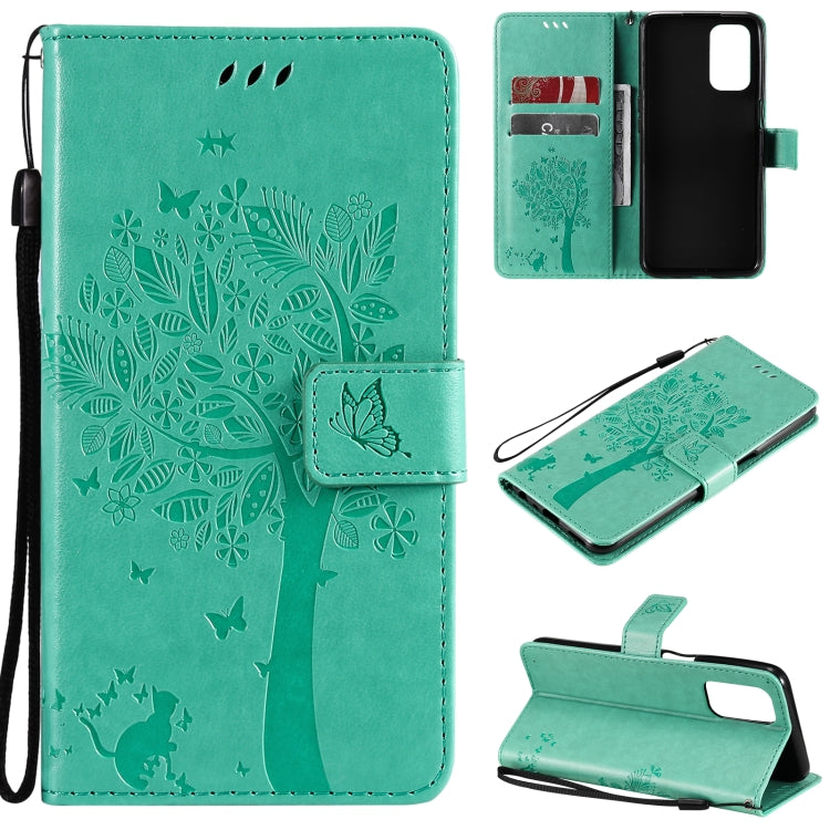 Tree & Cat Pattern Pressed Printing Horizontal Flip PU Leather Case with Holder & Card Slots & Wallet & Lanyard, For LG Stylo 7 5G / 4G, For OPPO F19 / A74 4G, For OPPO A93 5G / A74 5G, For OPPO A94 4G / F19 Pro / Reno 5F