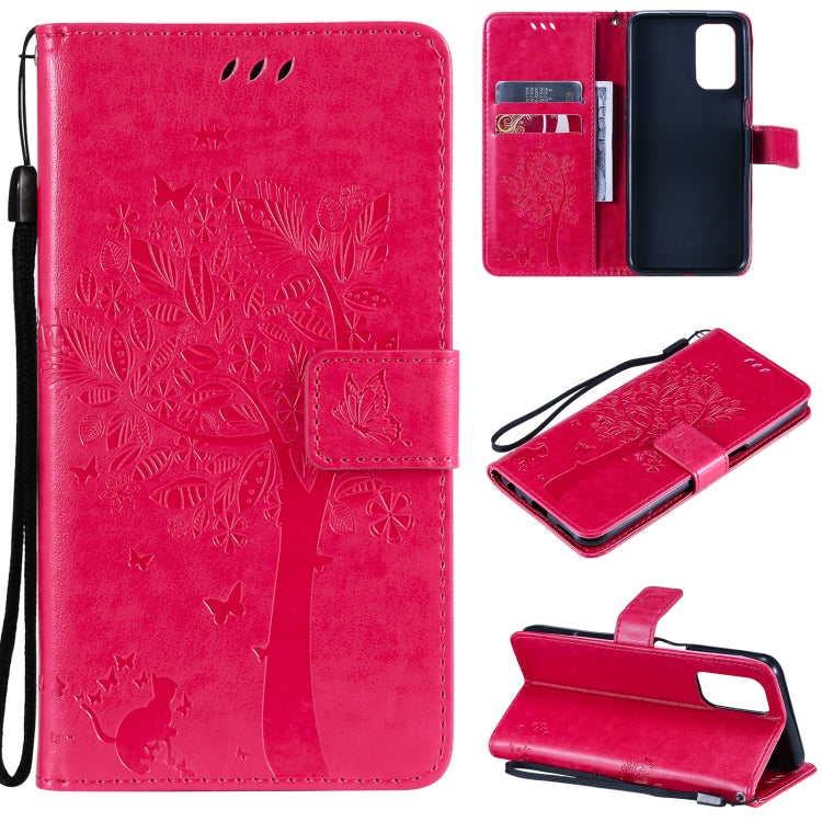 Tree & Cat Pattern Pressed Printing Horizontal Flip PU Leather Case with Holder & Card Slots & Wallet & Lanyard, For LG Stylo 7 5G / 4G, For OPPO F19 / A74 4G, For OPPO A93 5G / A74 5G, For OPPO A94 4G / F19 Pro / Reno 5F