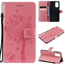 Load image into Gallery viewer, Tree &amp; Cat Pattern Pressed Printing Horizontal Flip PU Leather Case with Holder &amp; Card Slots &amp; Wallet &amp; Lanyard, For LG Stylo 7 5G / 4G, For OPPO F19 / A74 4G, For OPPO A93 5G / A74 5G, For OPPO A94 4G / F19 Pro / Reno 5F