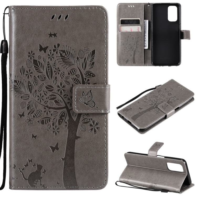 Tree & Cat Pattern Pressed Printing Horizontal Flip PU Leather Case with Holder & Card Slots & Wallet & Lanyard, For LG Stylo 7 5G / 4G, For OPPO F19 / A74 4G, For OPPO A93 5G / A74 5G, For OPPO A94 4G / F19 Pro / Reno 5F