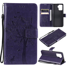Load image into Gallery viewer, Tree &amp; Cat Pattern Pressed Printing Horizontal Flip PU Leather Case with Holder &amp; Card Slots &amp; Wallet &amp; Lanyard, For LG Stylo 7 5G / 4G, For OPPO F19 / A74 4G, For OPPO A93 5G / A74 5G, For OPPO A94 4G / F19 Pro / Reno 5F