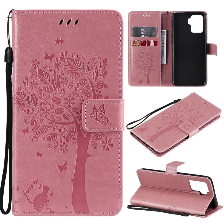 Tree & Cat Pattern Pressed Printing Horizontal Flip PU Leather Case with Holder & Card Slots & Wallet & Lanyard, For LG Stylo 7 5G / 4G, For OPPO F19 / A74 4G, For OPPO A93 5G / A74 5G, For OPPO A94 4G / F19 Pro / Reno 5F