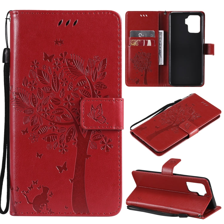 Tree & Cat Pattern Pressed Printing Horizontal Flip PU Leather Case with Holder & Card Slots & Wallet & Lanyard, For LG Stylo 7 5G / 4G, For OPPO F19 / A74 4G, For OPPO A93 5G / A74 5G, For OPPO A94 4G / F19 Pro / Reno 5F